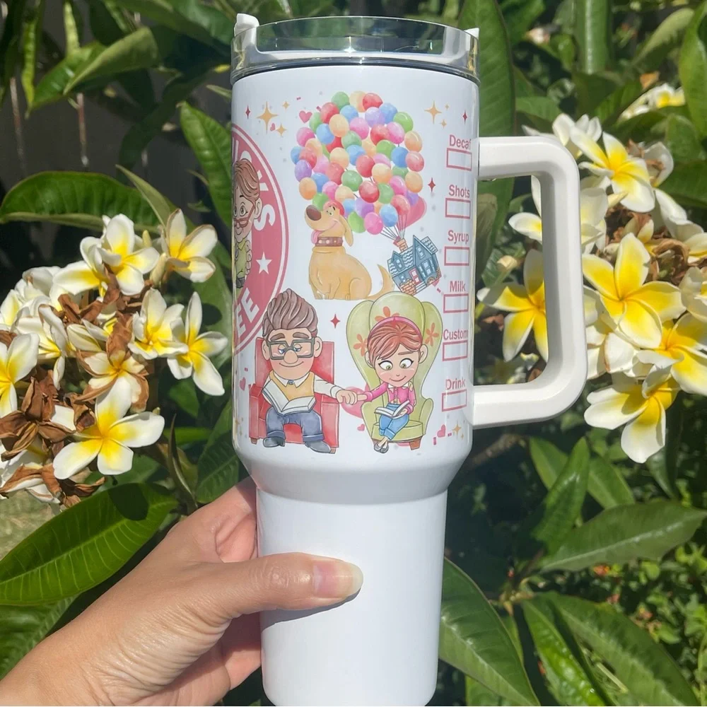 Custom 40 oz Tumbler Disney Carl and Ellie up 40 oz Double-wall vacuum - Picture 2 of 4